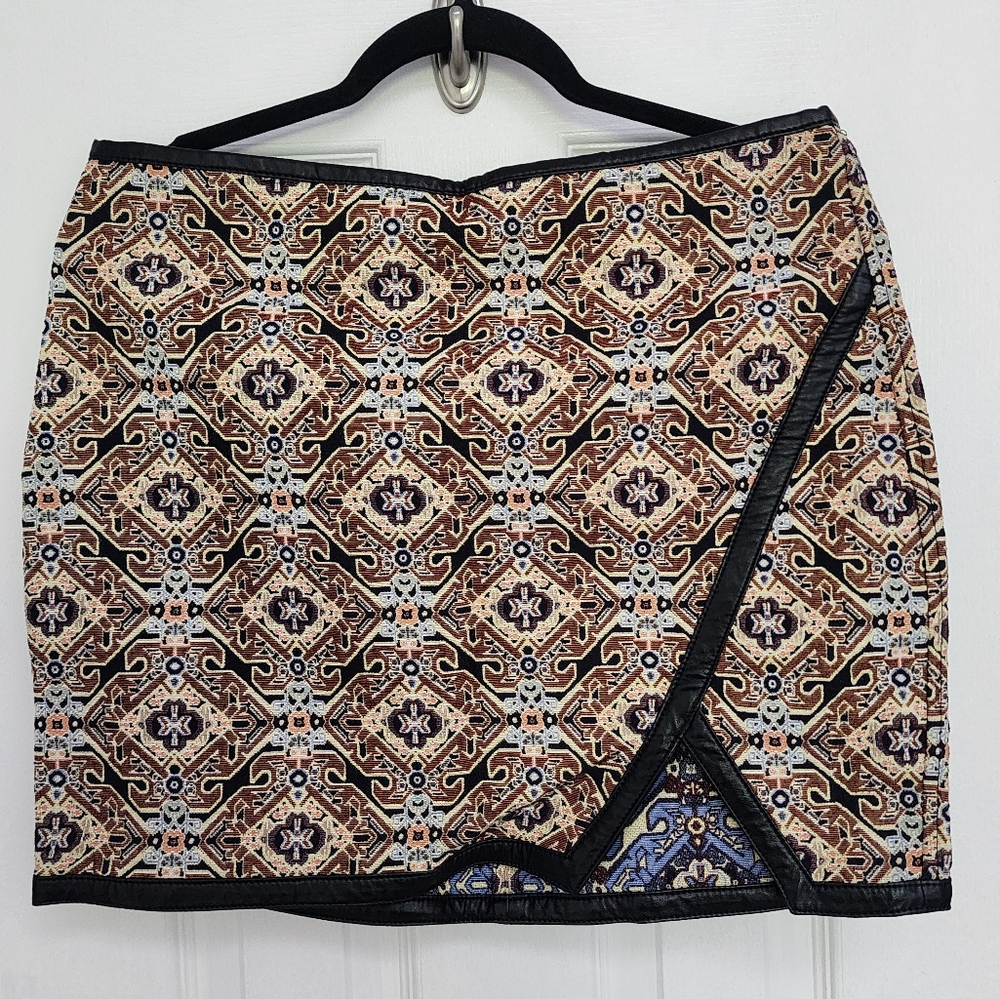 Express Brown and Black Asymmetrical Wrap Mini Skirt